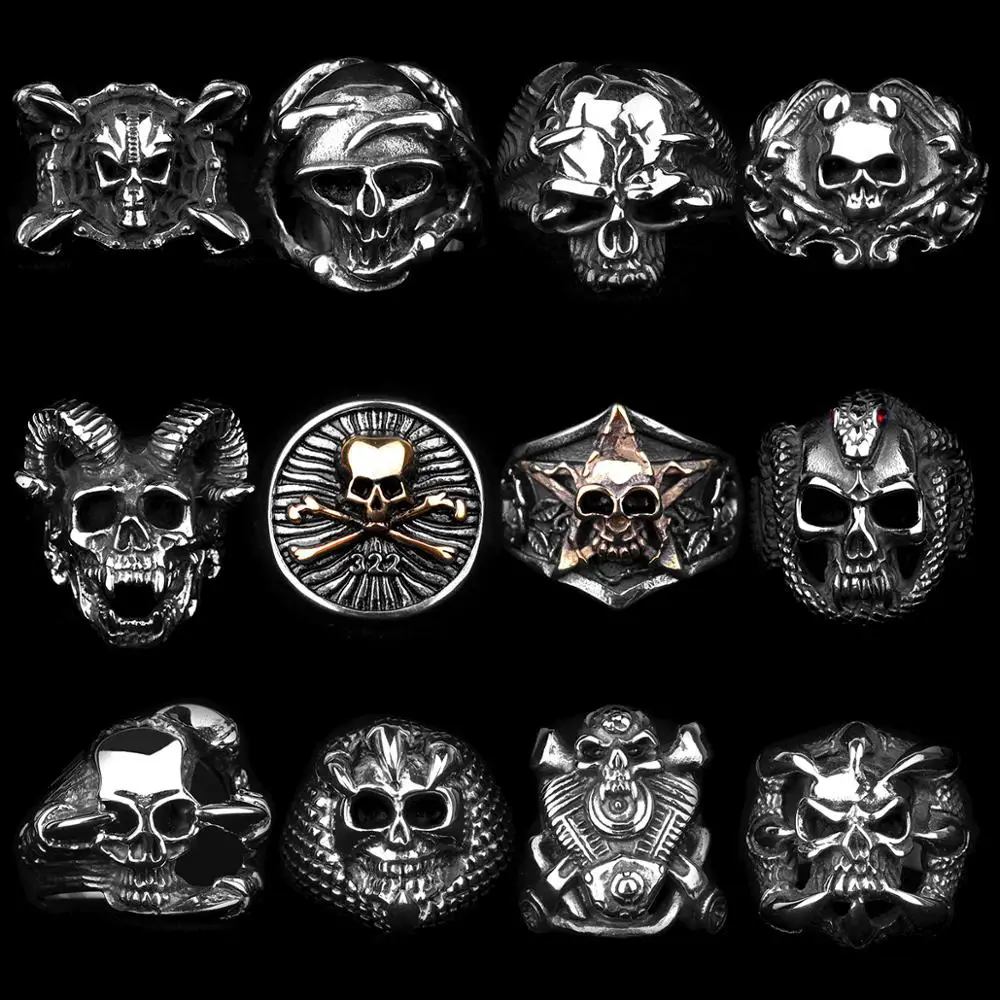 Stainless Steel Gothic Skull Rings Skeleton Punk Jewelry
