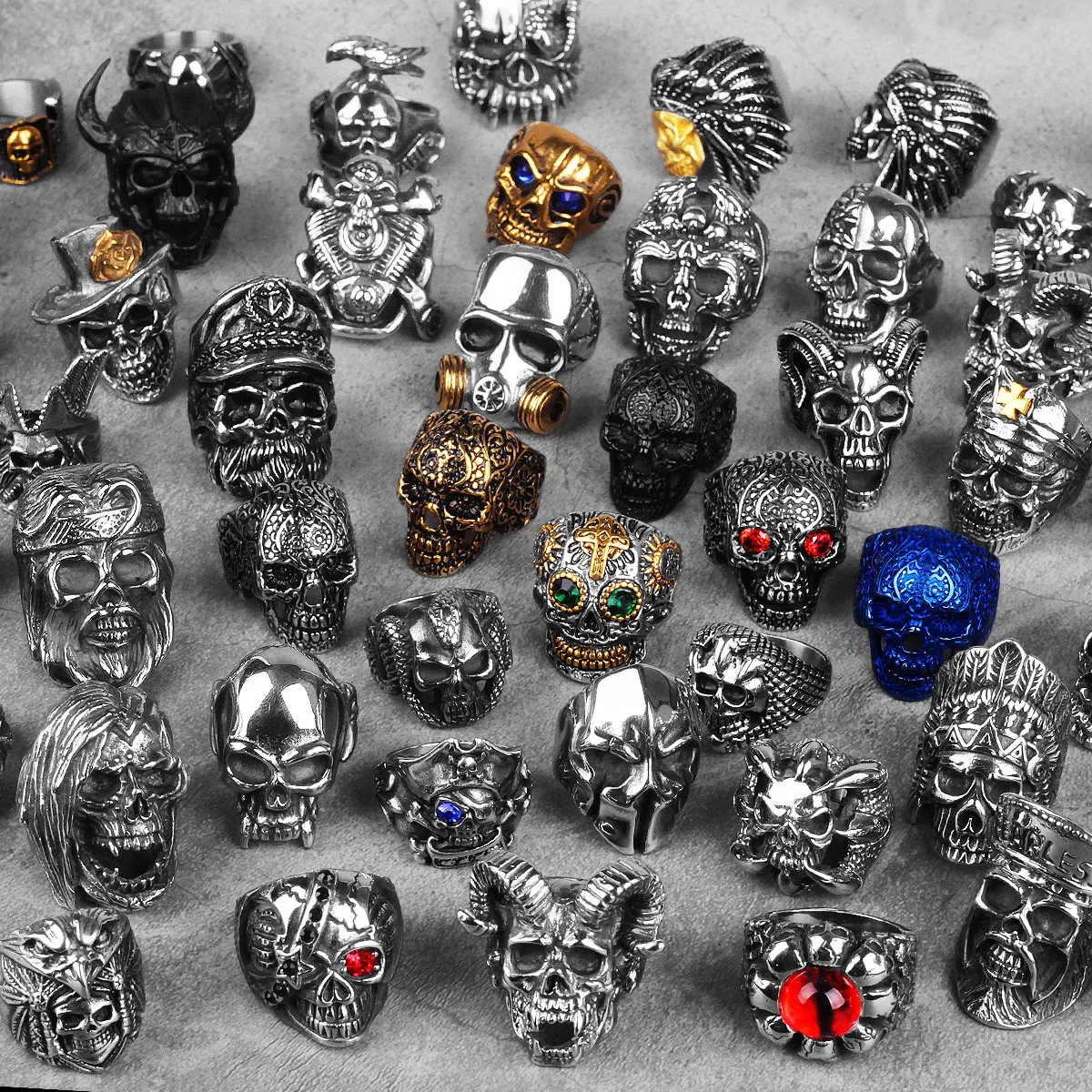 Stainless Steel Gothic Skull Rings Skeleton Punk Jewelry
