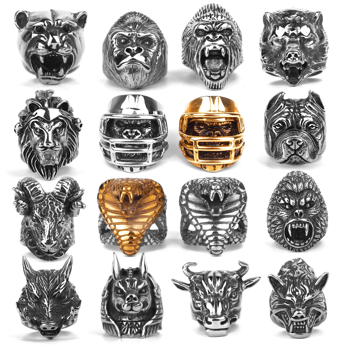 Stainless Steel Animal Rings Eagle Dog Dragon Bird