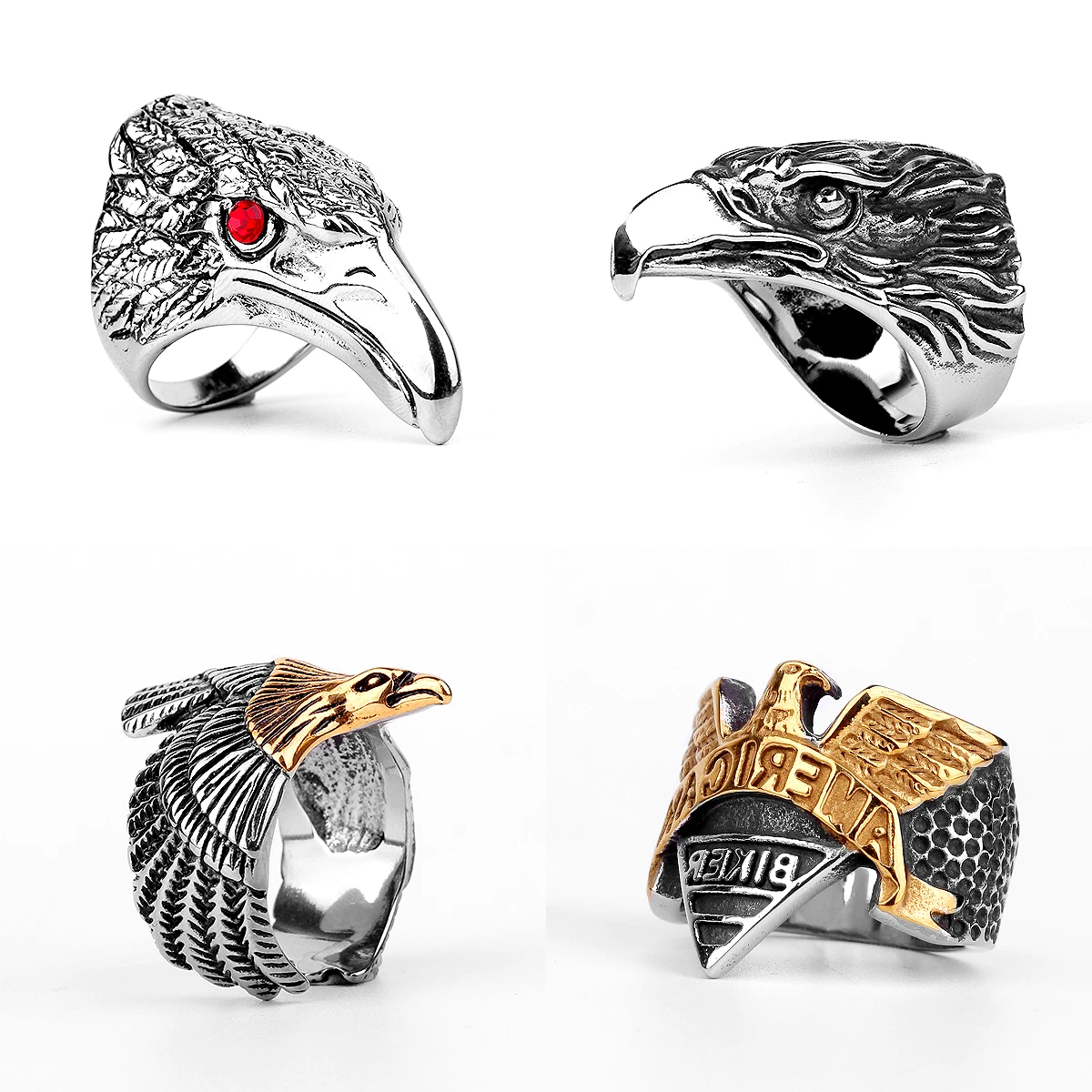 Stainless Steel Animal Rings Eagle Dog Dragon Bird