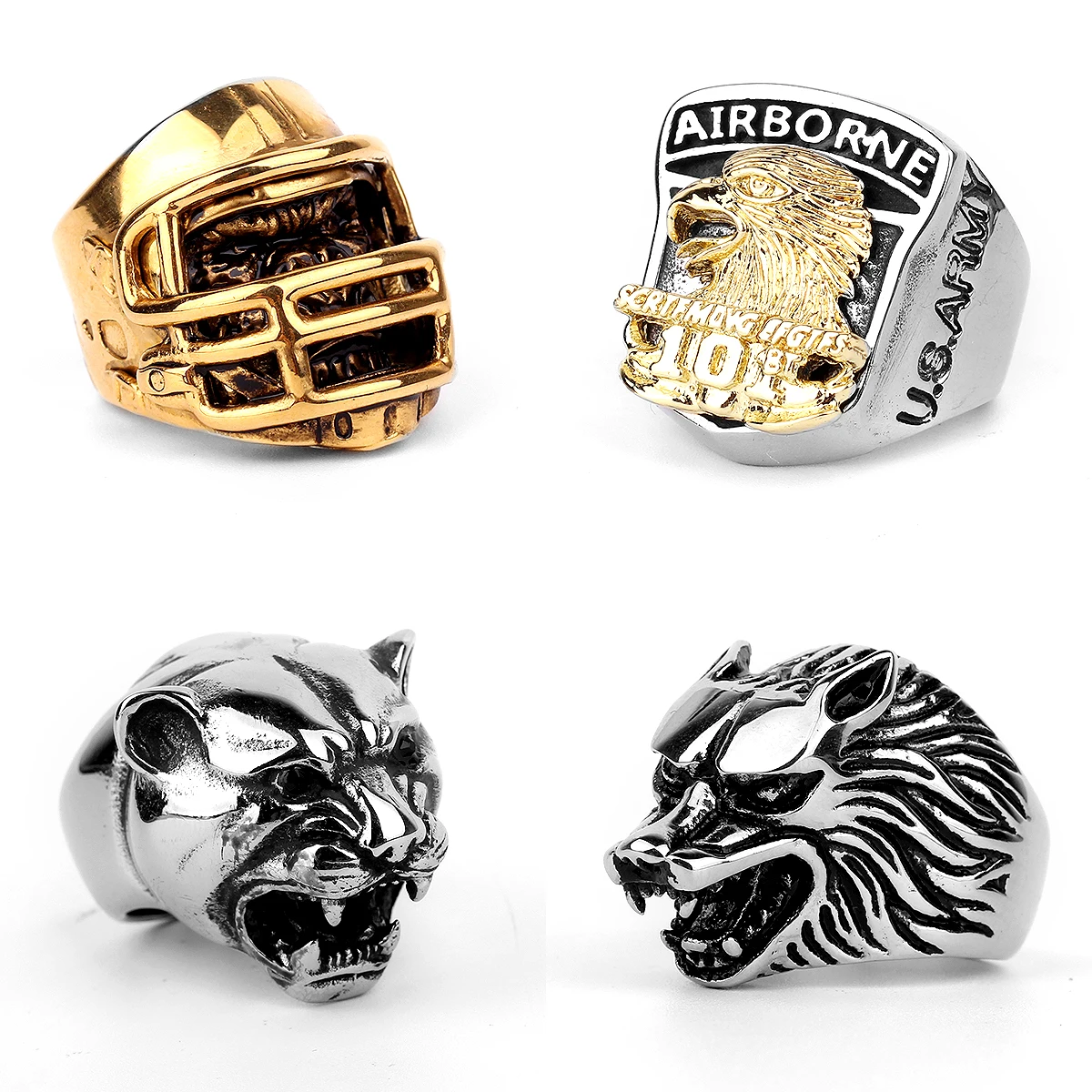 Stainless Steel Animal Rings Eagle Dog Dragon Bird