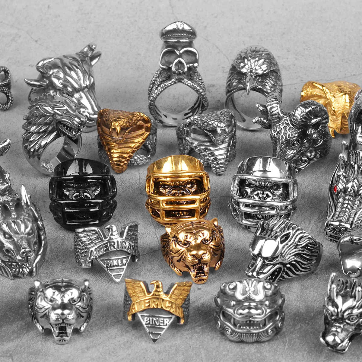 Stainless Steel Animal Rings Eagle Dog Dragon Bird