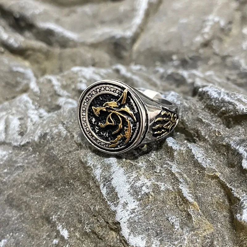 Nordic Wizard Warrior Hunter Wolf Head Ring