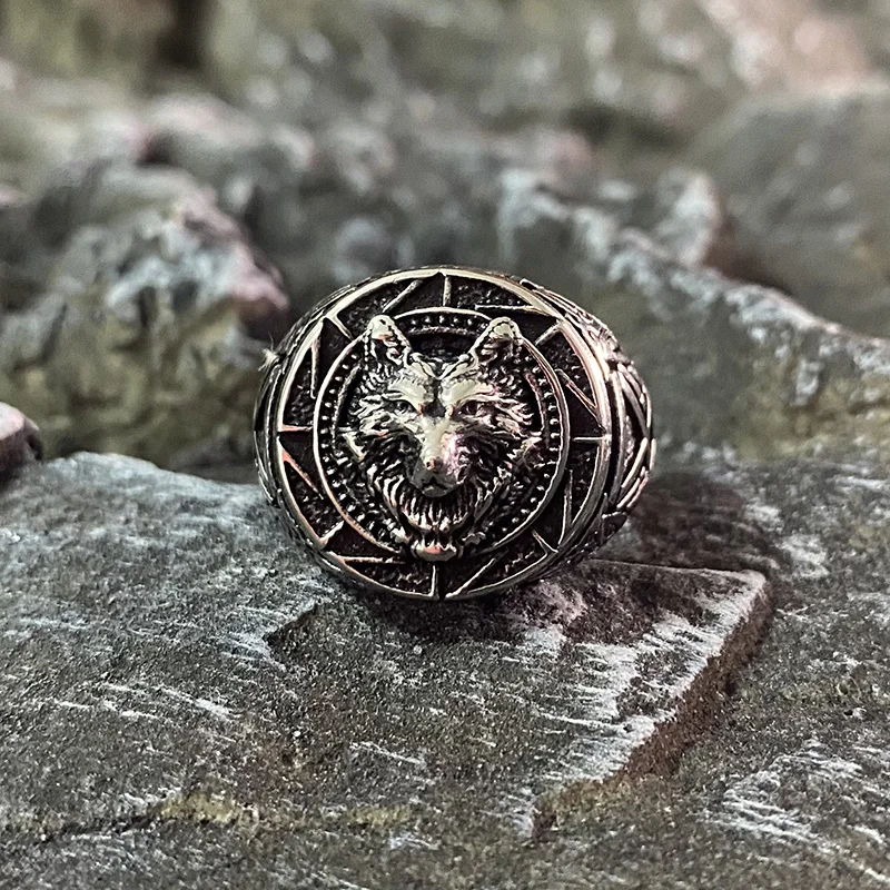 Norse Viking Nordic Wolf Head Signet Ring