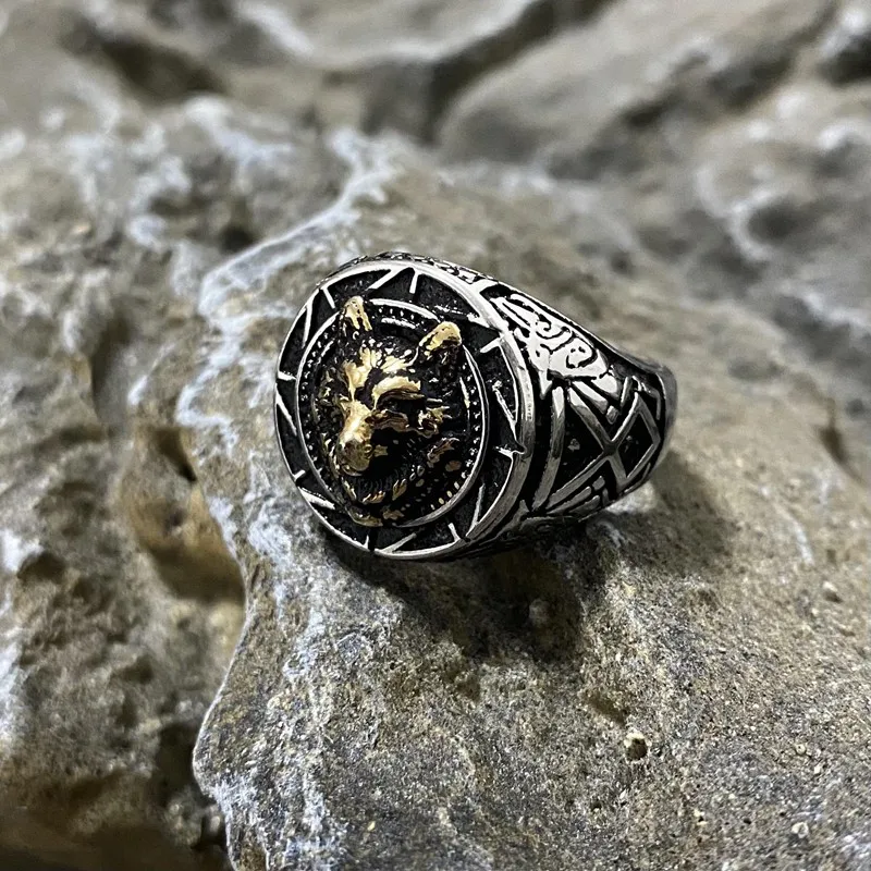 Norse Viking Nordic Wolf Head Signet Ring