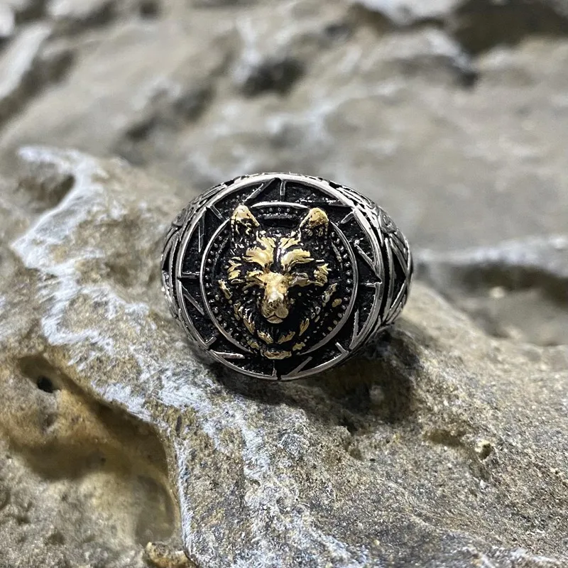 Norse Viking Nordic Wolf Head Signet Ring