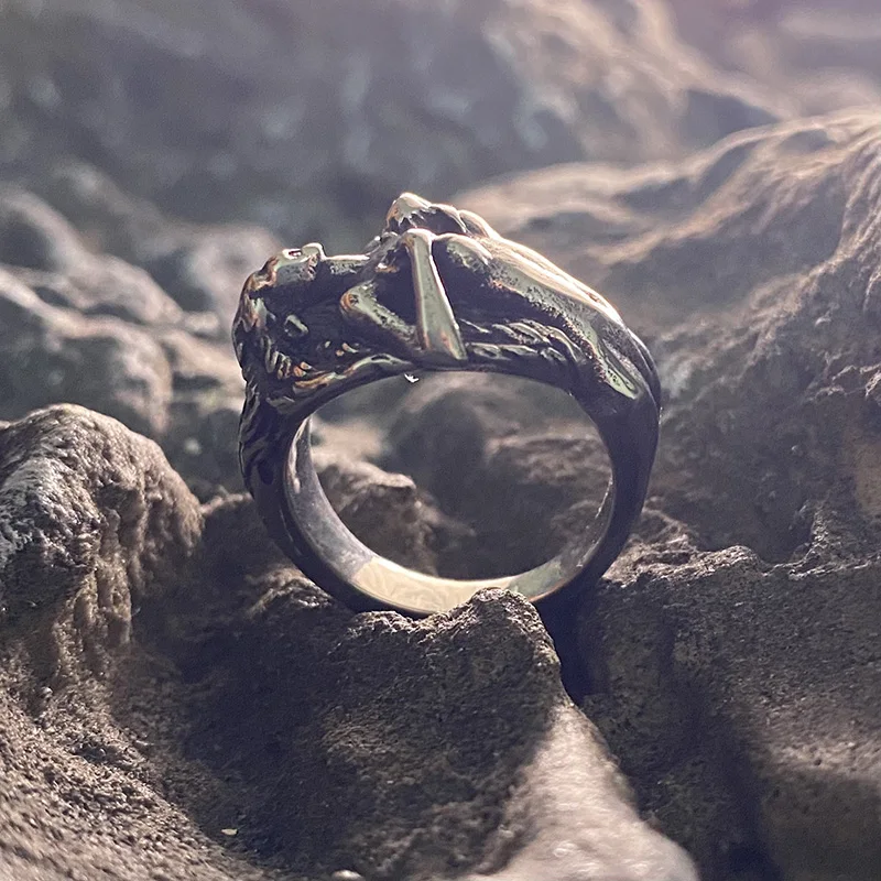 Goddess Red Stone Vintage Rings Stainless Steel Angel