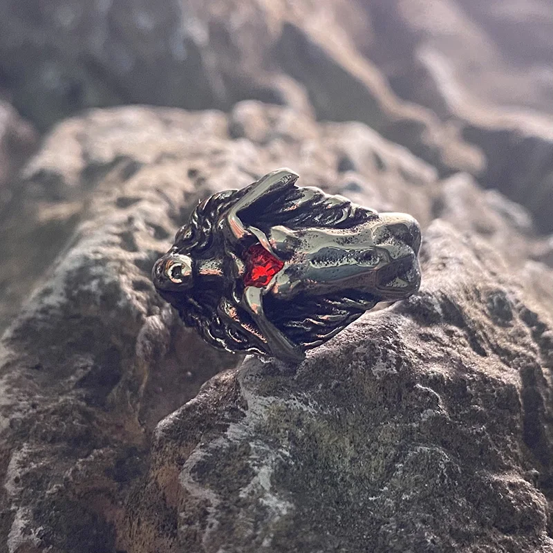 Goddess Red Stone Vintage Rings Stainless Steel Angel