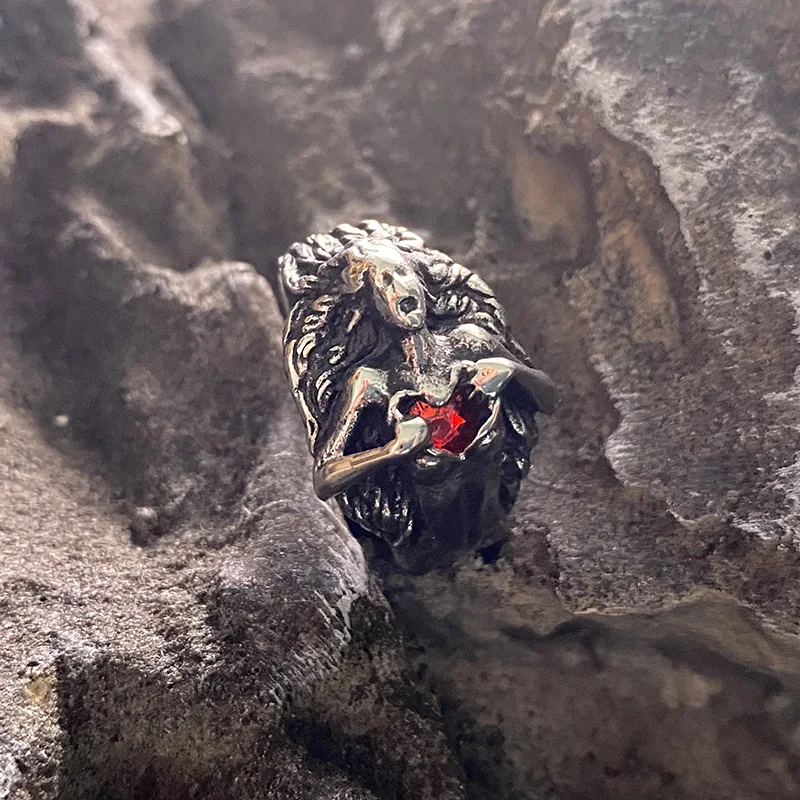 Goddess Red Stone Vintage Rings Stainless Steel Angel