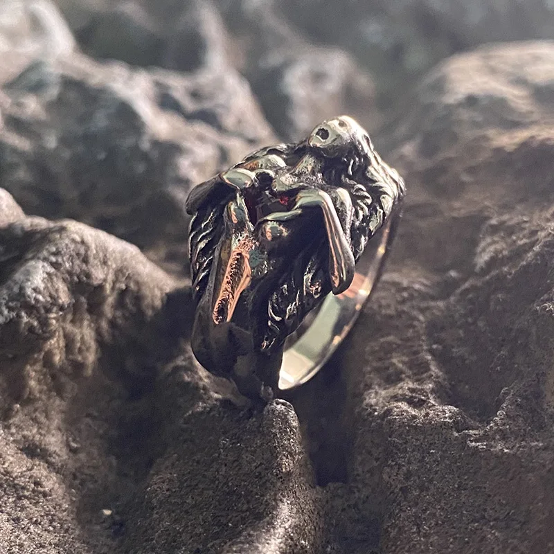 Goddess Red Stone Vintage Rings Stainless Steel Angel