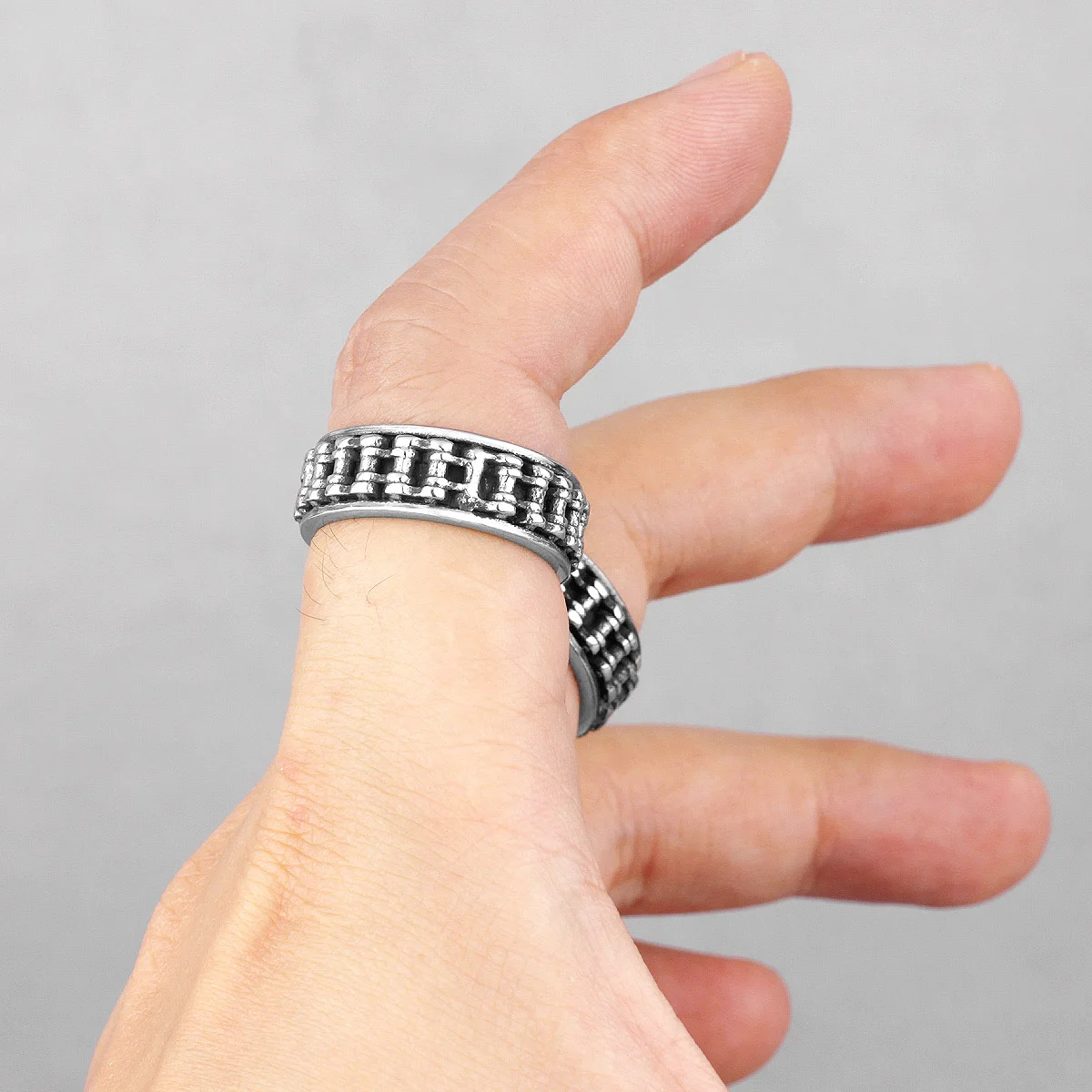 Grid Weave Stainless Steel Men's Rings