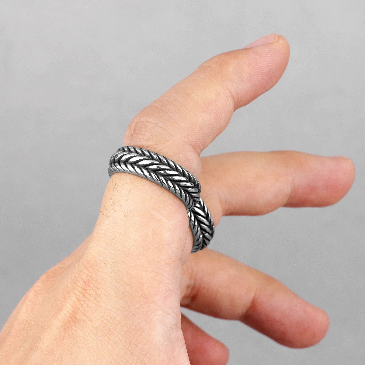 Grid Weave Stainless Steel Men's Rings