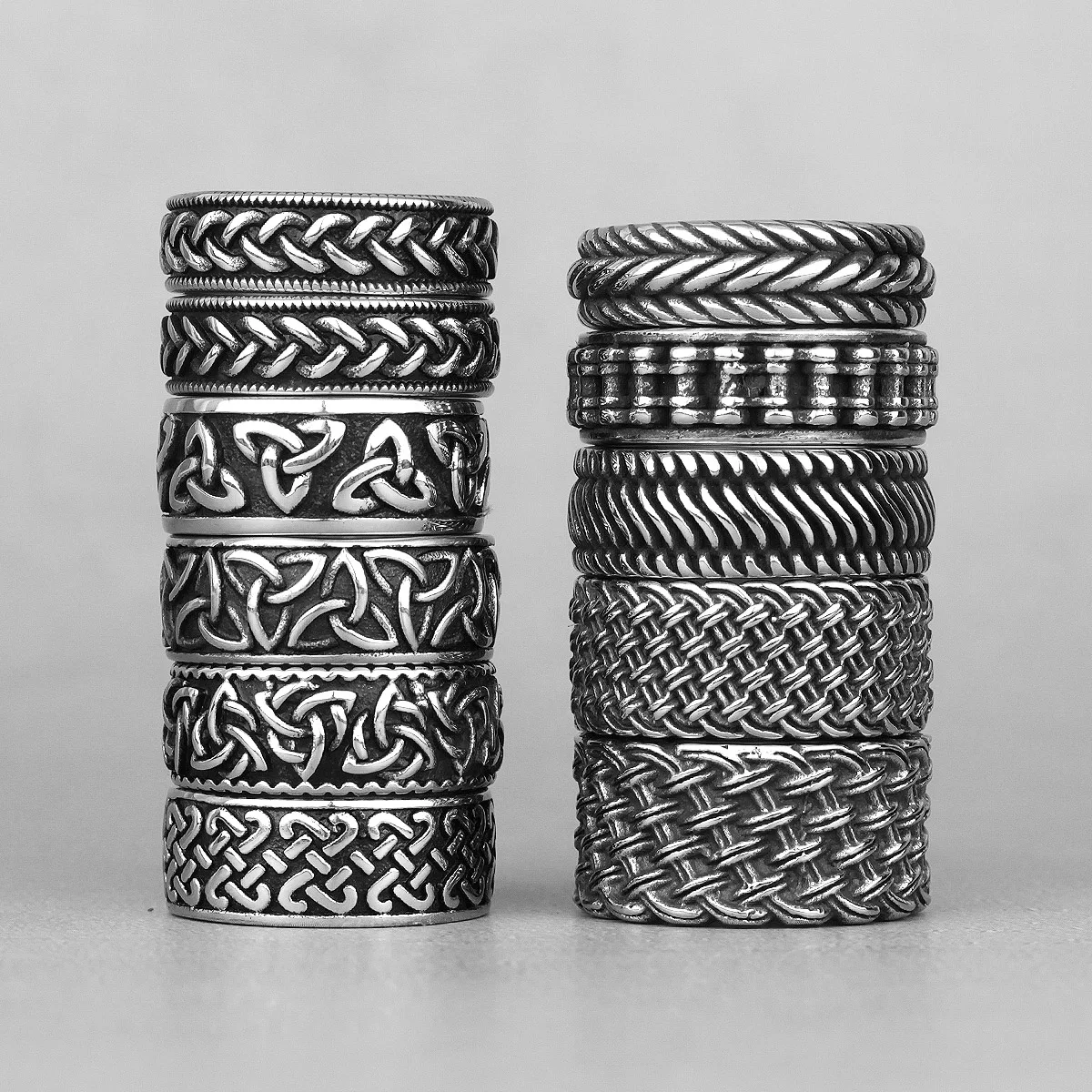 Grid Weave Stainless Steel Men's Rings
