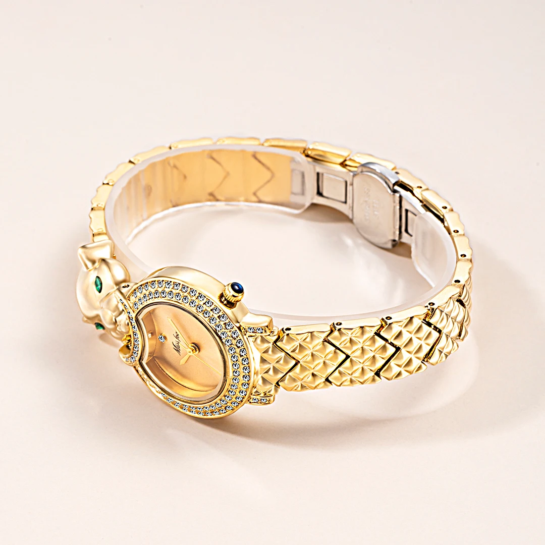 Elegant Leopard Shape Womens Watch Luxury Gold
