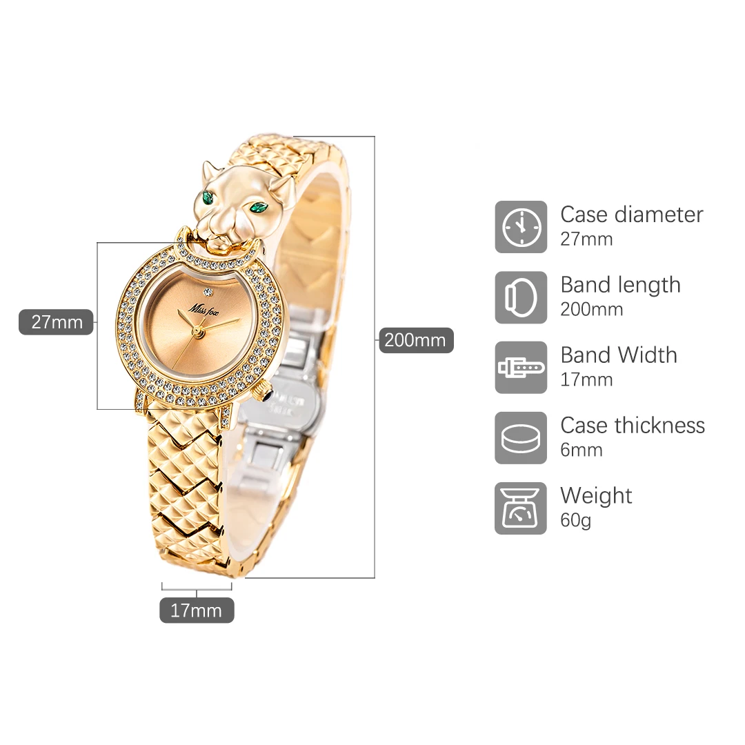Elegant Leopard Shape Womens Watch Luxury Gold