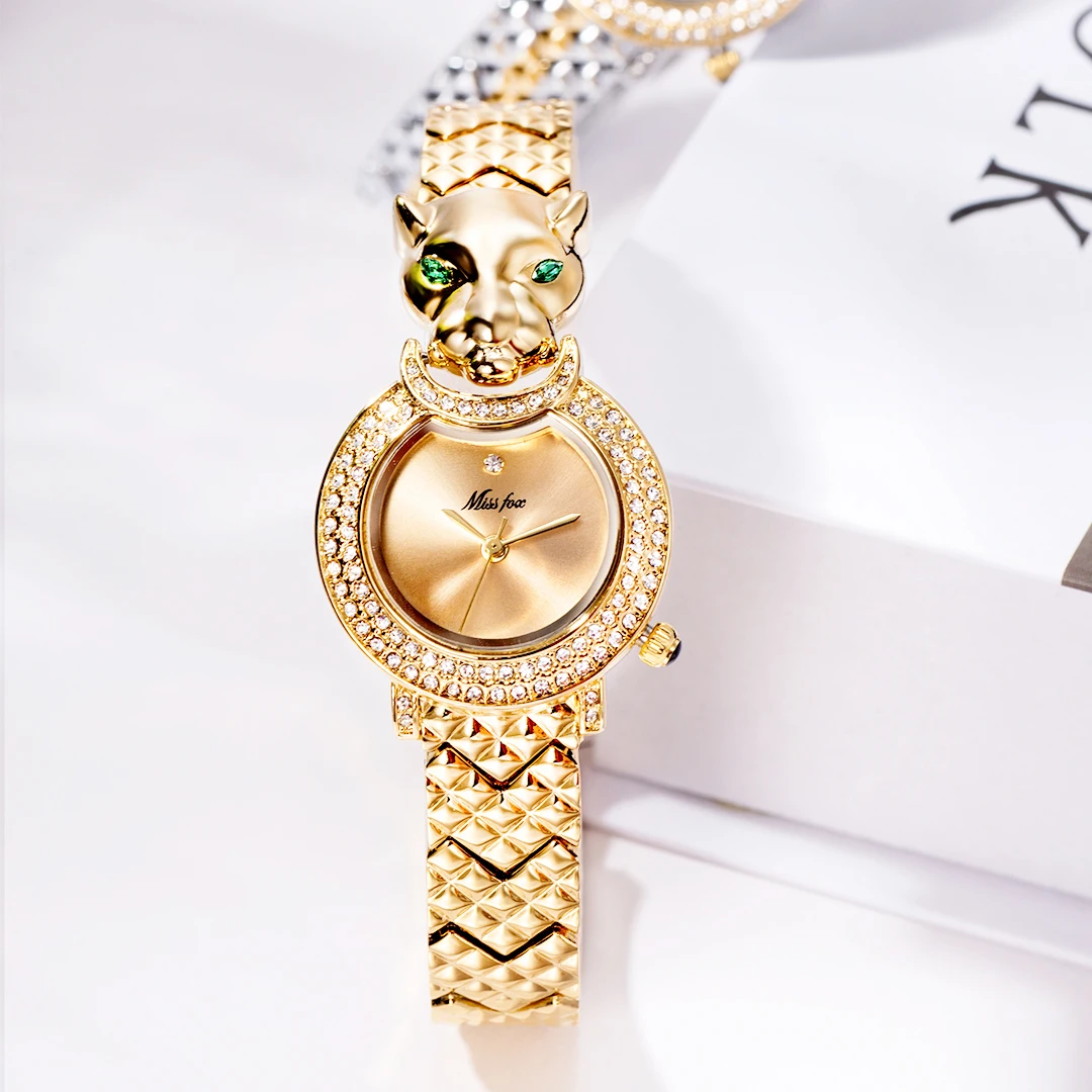 Elegant Leopard Shape Womens Watch Luxury Gold