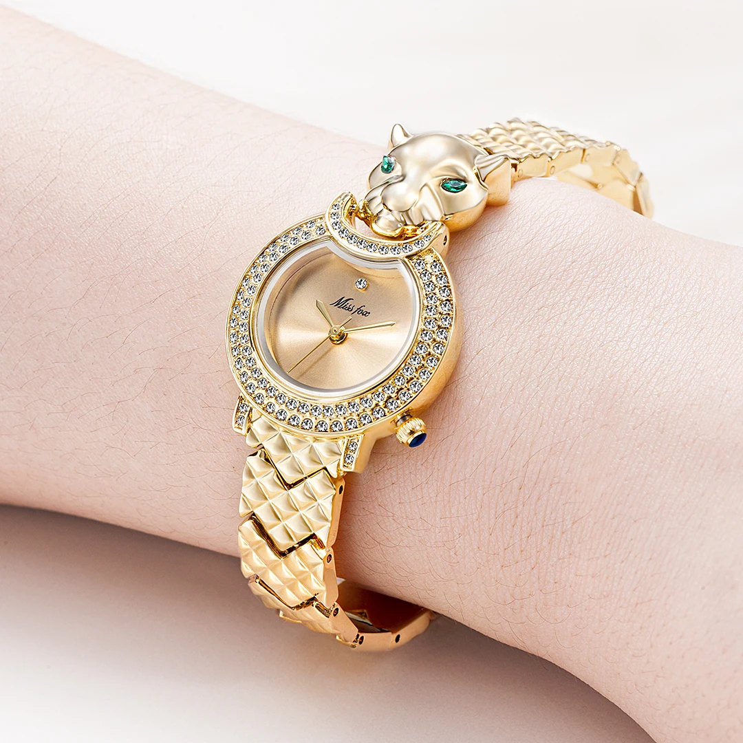 Elegant Leopard Shape Womens Watch Luxury Gold