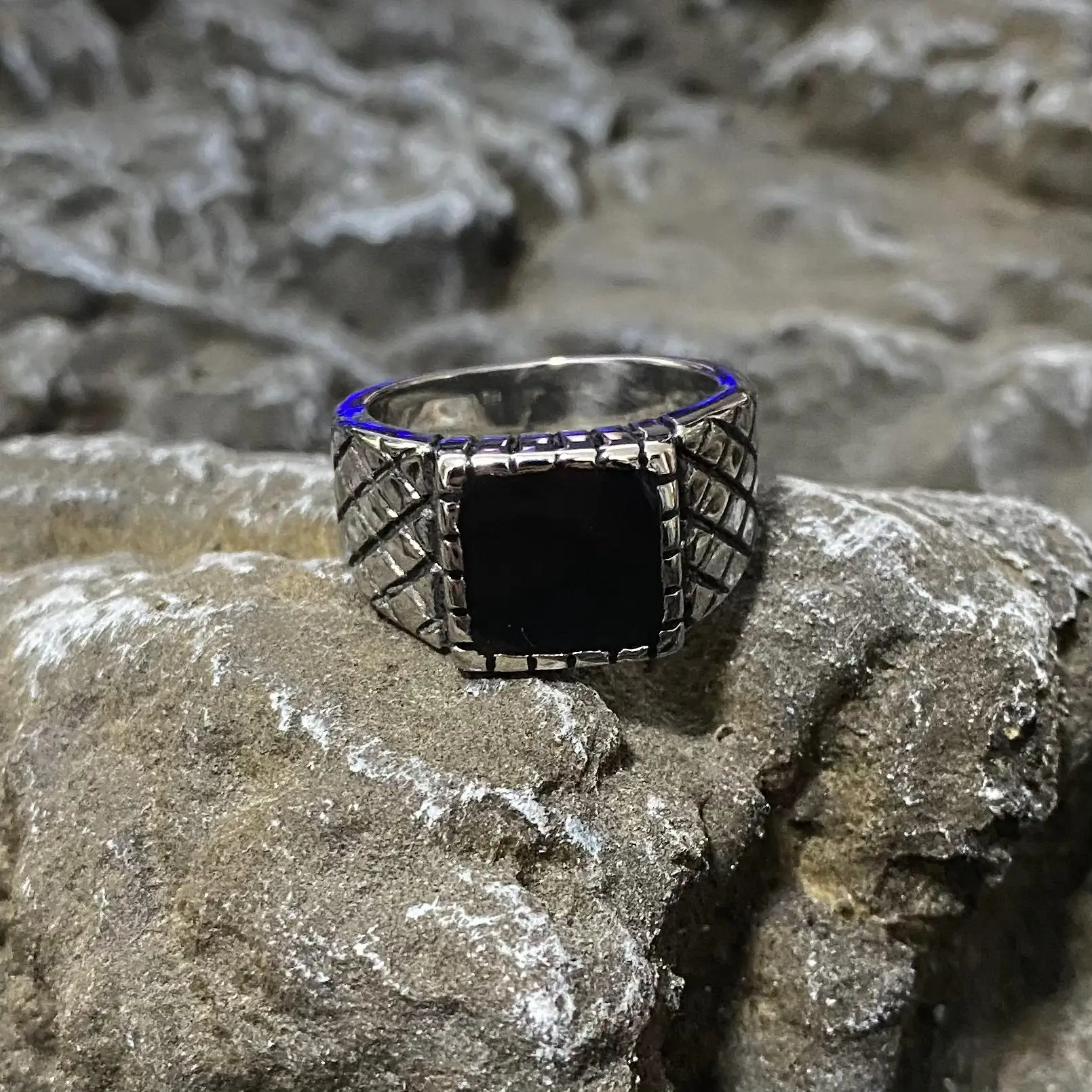 Vintage Classic Square Black Stone Viking Simple Ring
