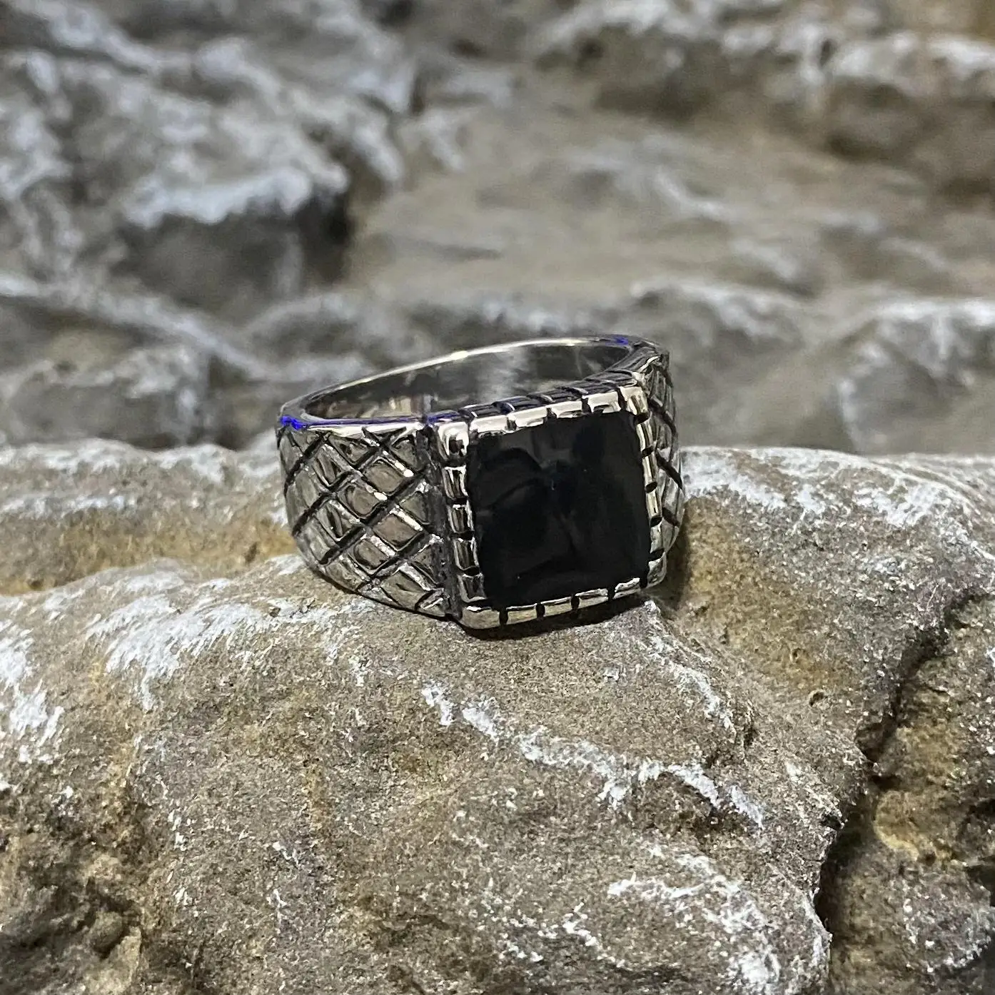Vintage Classic Square Black Stone Viking Simple Ring