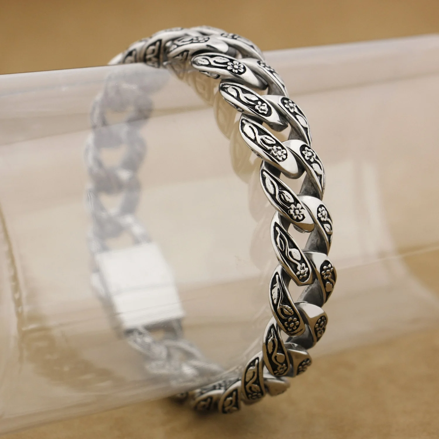 Solid 316L Stainless Steel Bracelets Floral Pattern