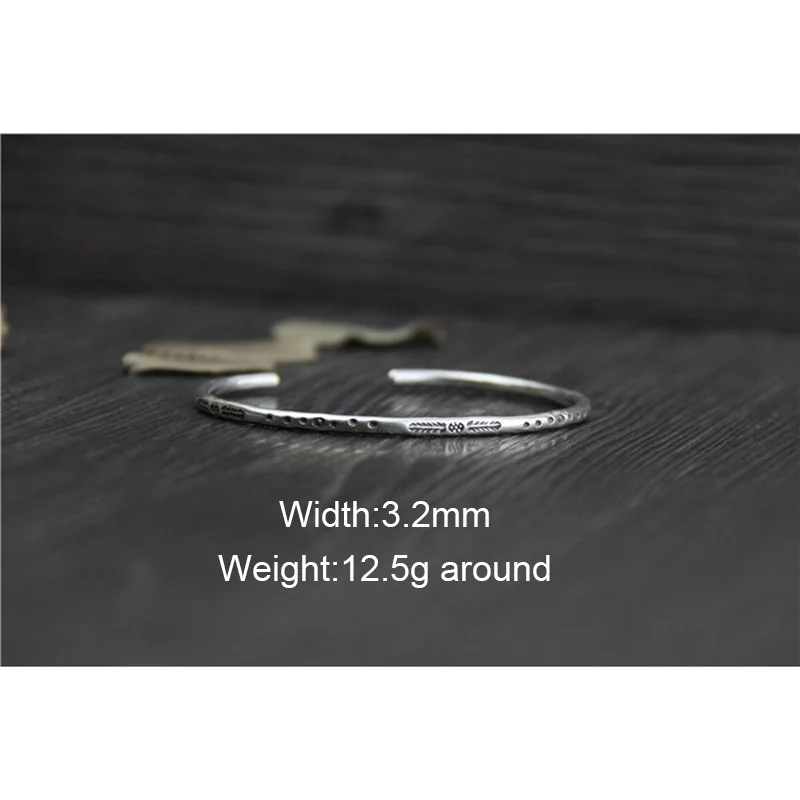 Silver Thin Bangle Men and Women Engraved Open Cuff Bracelet