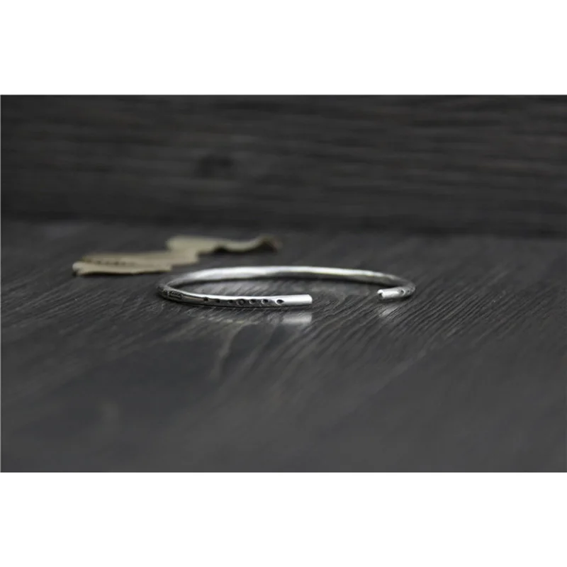Silver Thin Bangle Men and Women Engraved Open Cuff Bracelet