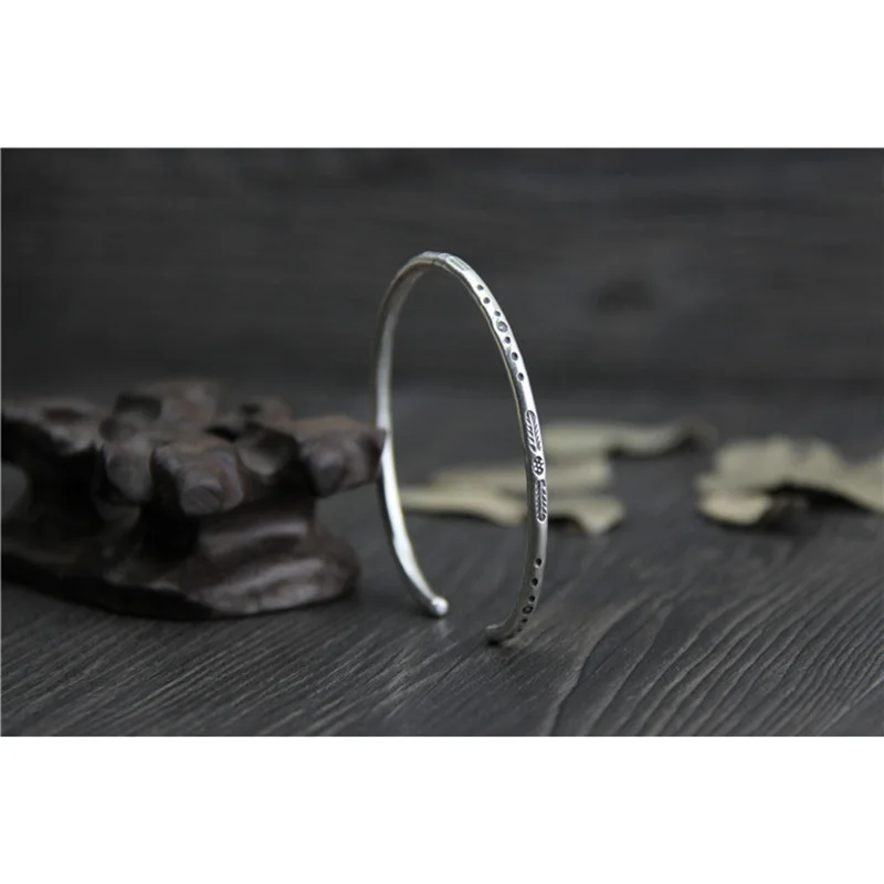 Silver Thin Bangle Men and Women Engraved Open Cuff Bracelet