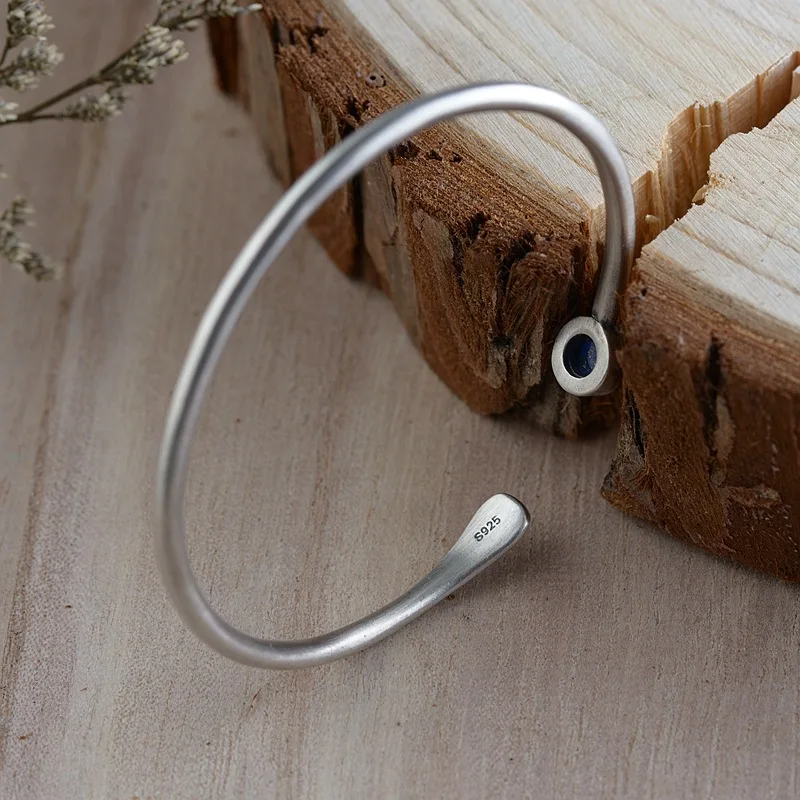 Genuine 925 Sterling Silver Lapis Lazuli Stone Cuff Bracelets