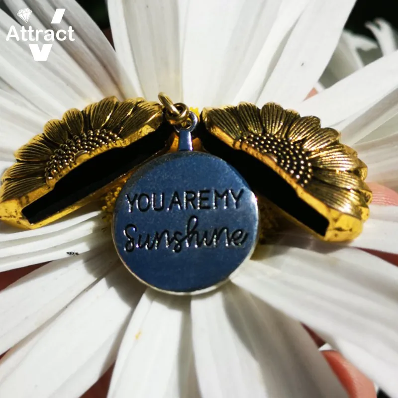 You Are My Sunshine Open Locket Sunflower Pendant