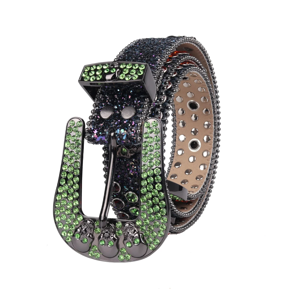 Vintage Rhinestone Skull Belts Colorful Diamond Studded