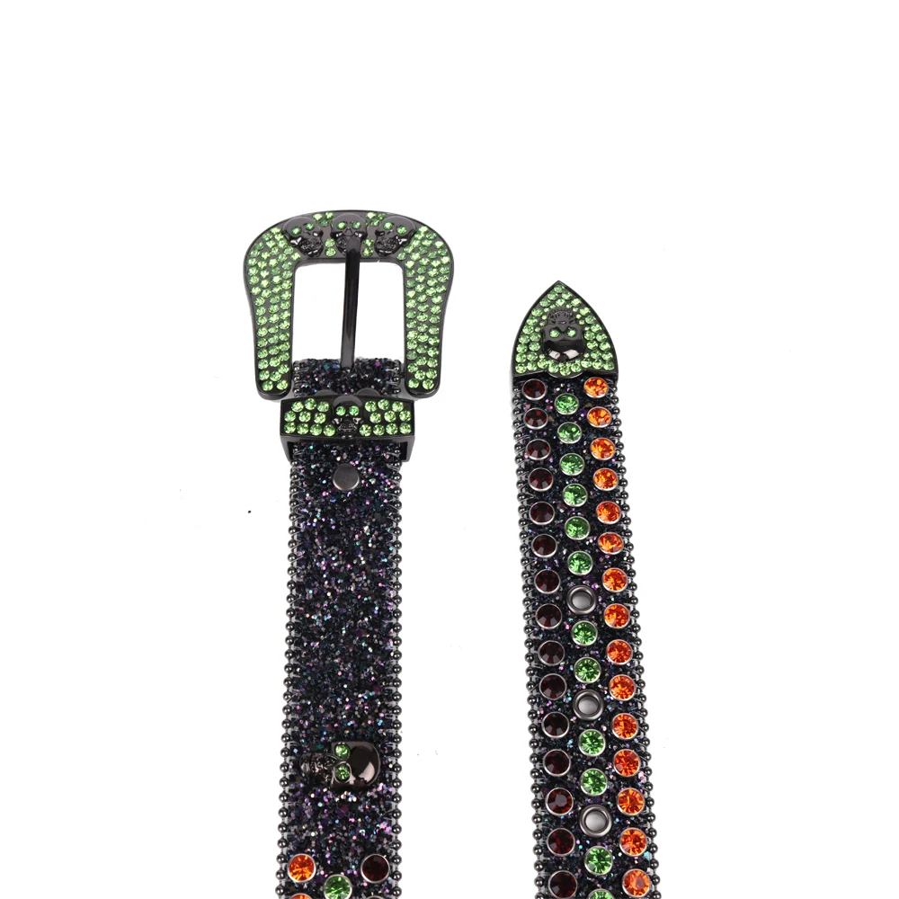 Vintage Rhinestone Skull Belts Colorful Diamond Studded