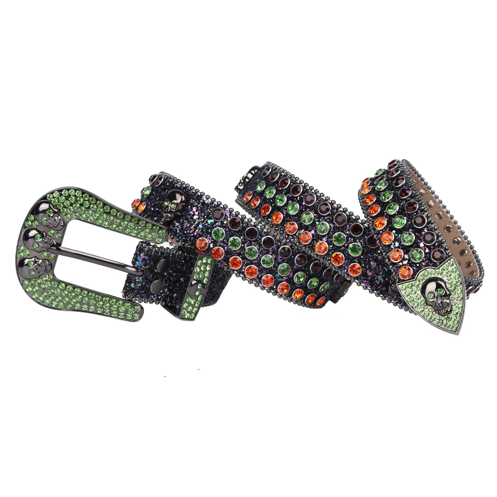 Vintage Rhinestone Skull Belts Colorful Diamond Studded