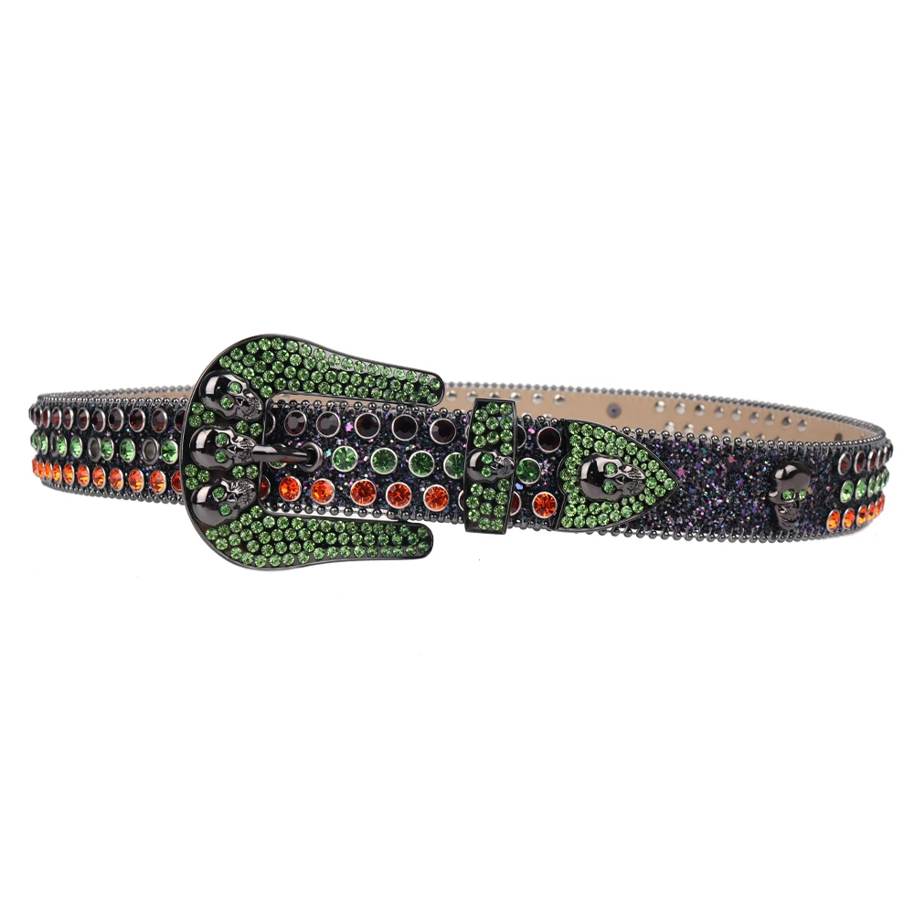 Vintage Rhinestone Skull Belts Colorful Diamond Studded