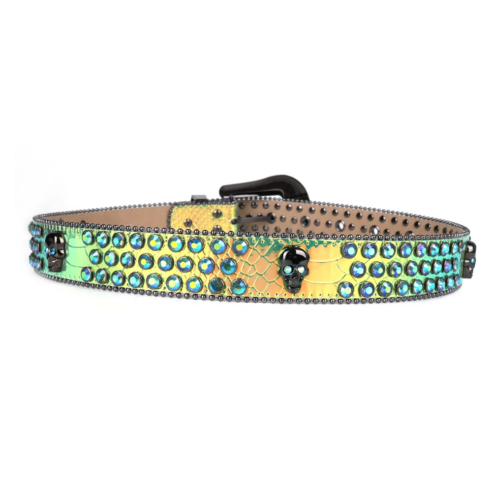 Western Rhinestone Belts Fashion Skull Diamond Luxury Buckle