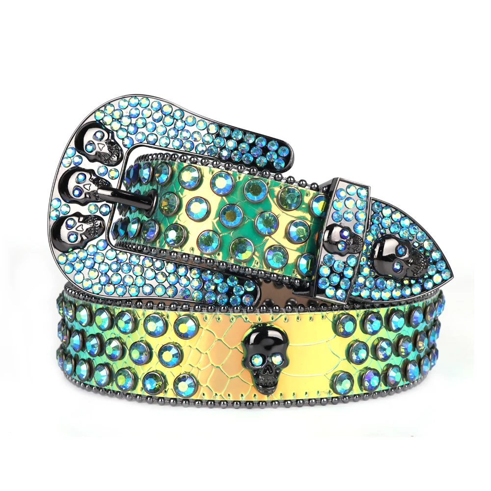 Western Rhinestone Belts Fashion Skull Diamond Luxury Buckle