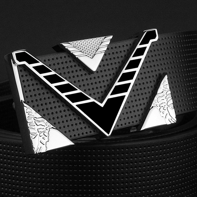 High Quality V Letter Silver/Golden Buckle Leather Belts