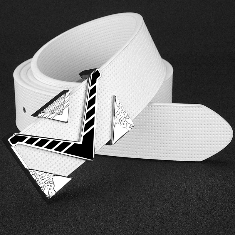 High Quality V Letter Silver/Golden Buckle Leather Belts