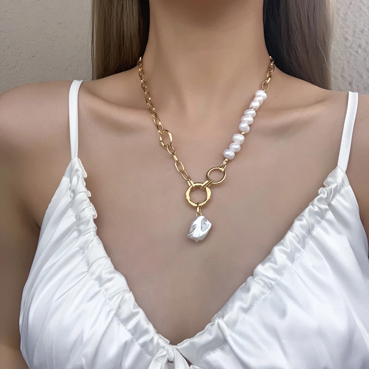 Natural Freshwater Pearl Chunky Chain Necklaces