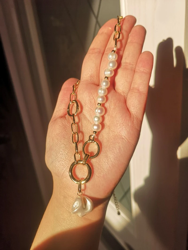 Natural Freshwater Pearl Chunky Chain Necklaces