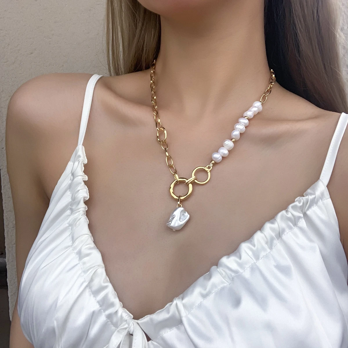 Natural Freshwater Pearl Chunky Chain Necklaces