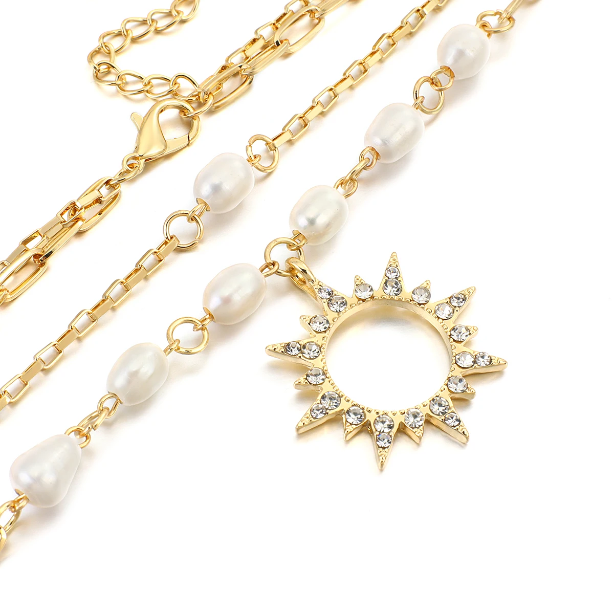 Bohemia Pearl Chain Zircon Sun Pendant Necklace