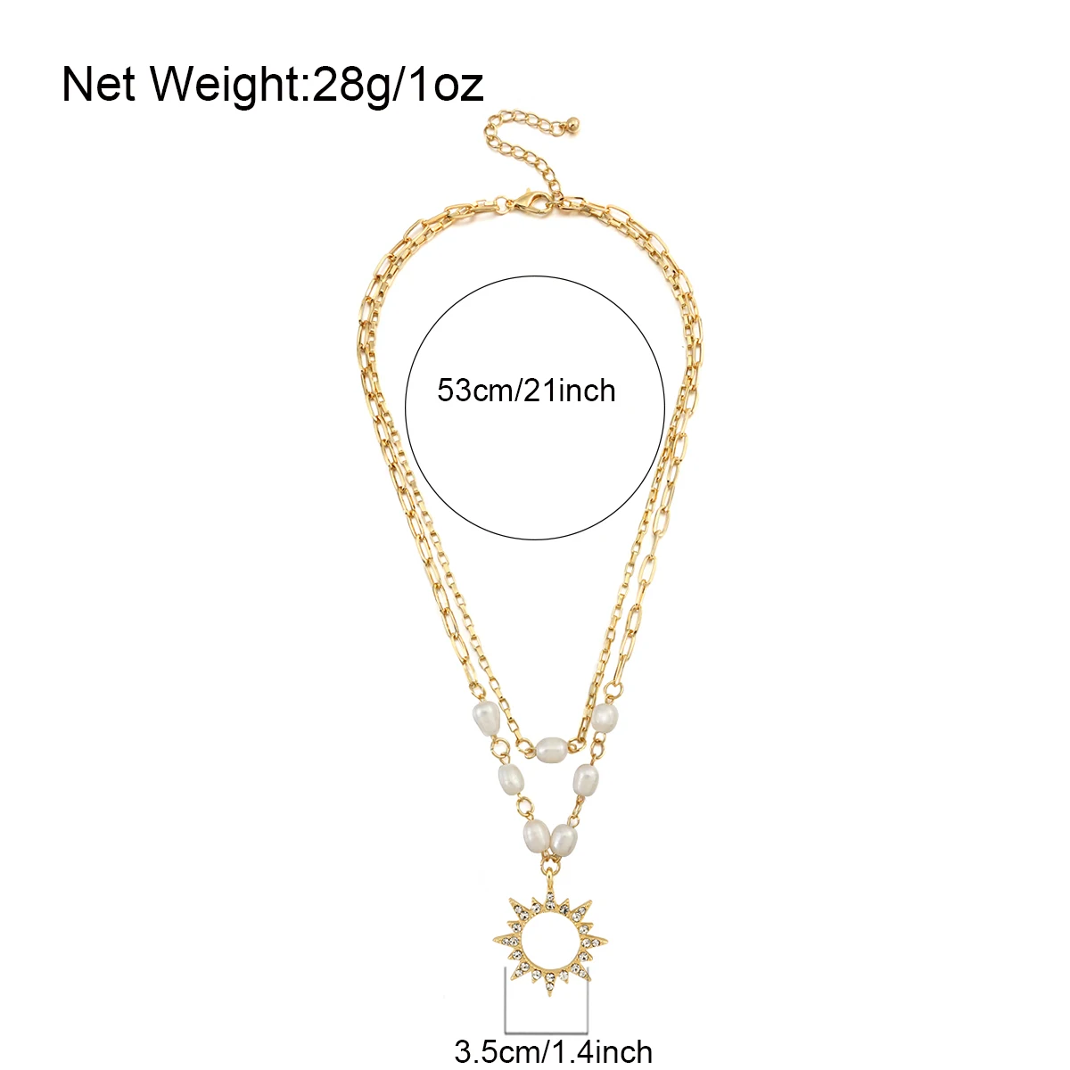 Bohemia Pearl Chain Zircon Sun Pendant Necklace