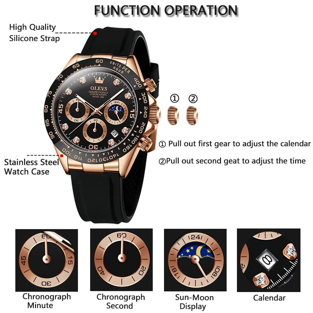 Olevs 2875 Functional Sports Chronograph Quartz Watch