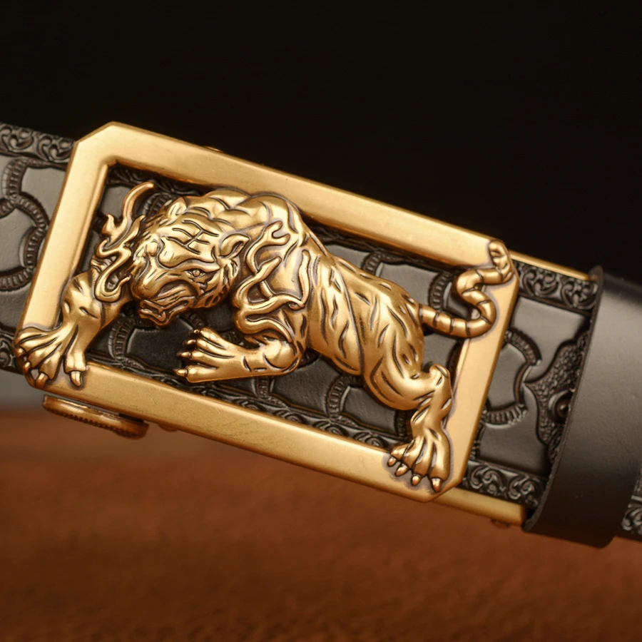 One Click Genuine Leather Tiger Belt Buckle