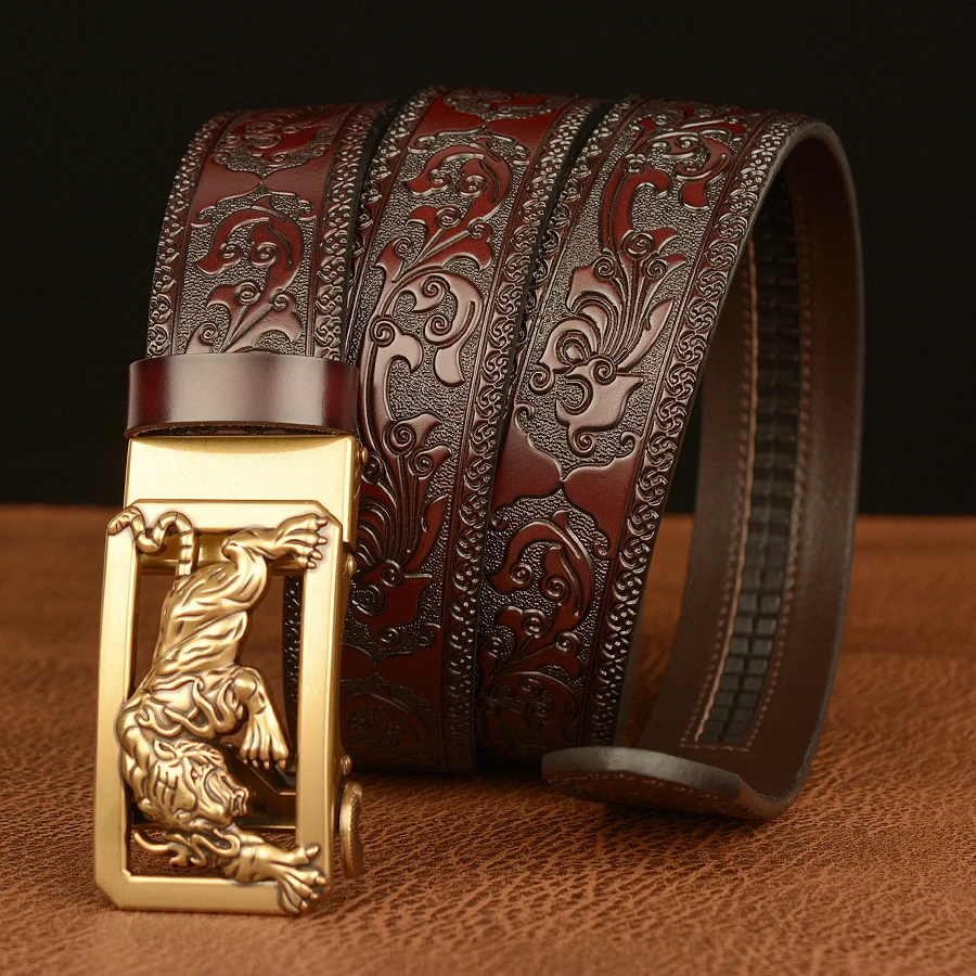 One Click Genuine Leather Tiger Belt Buckle