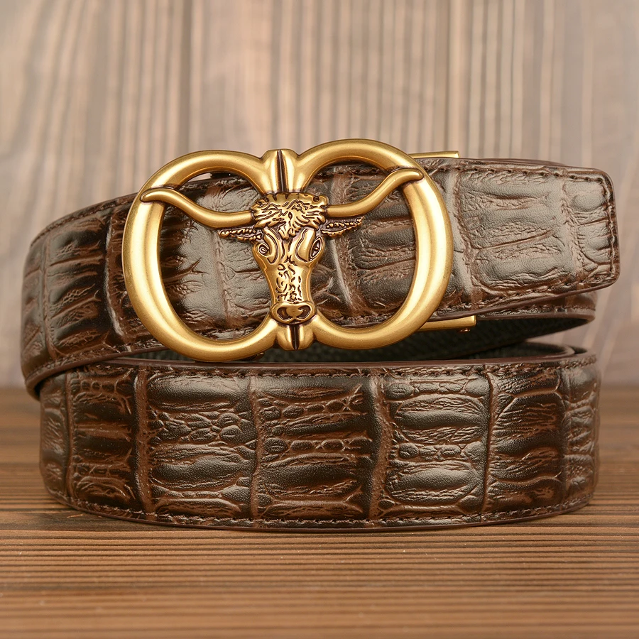 Western Leather Belts with O Rings Cow Head Buckle