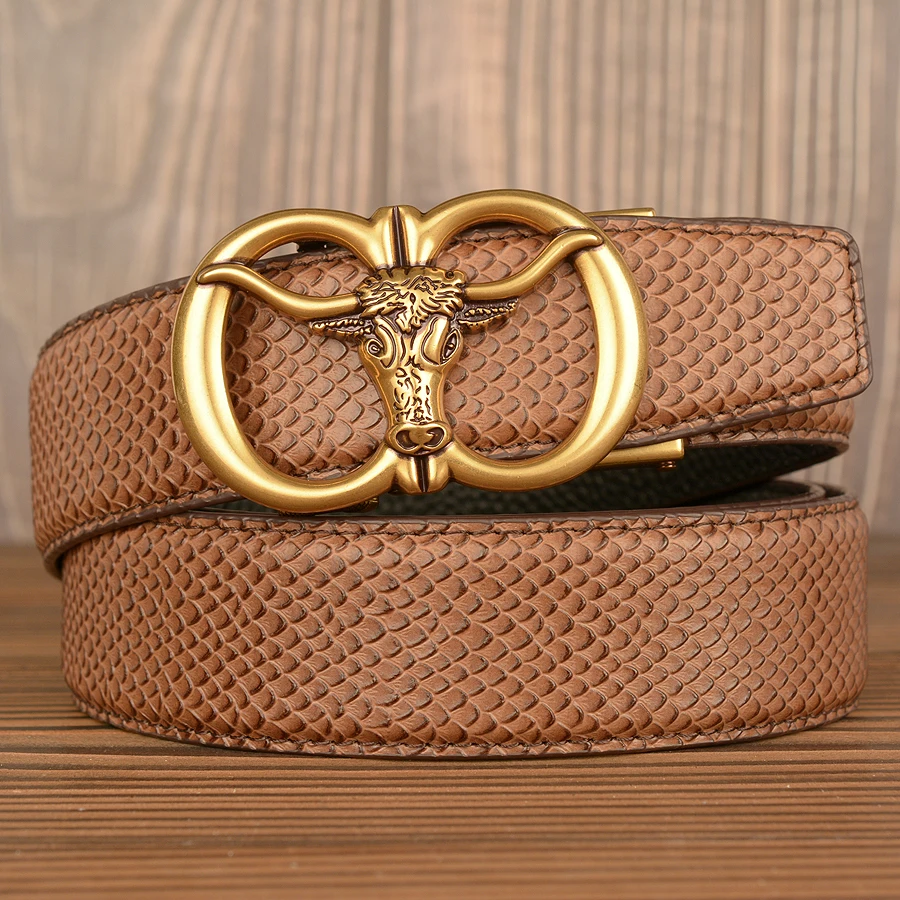 Western Leather Belts with O Rings Cow Head Buckle