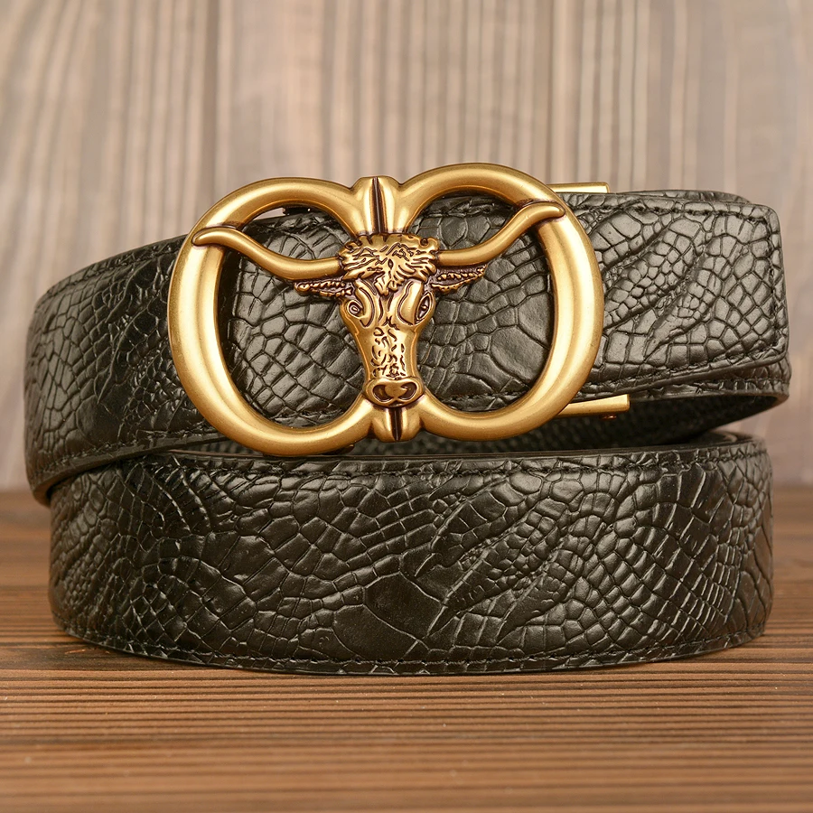 Western Leather Belts with O Rings Cow Head Buckle