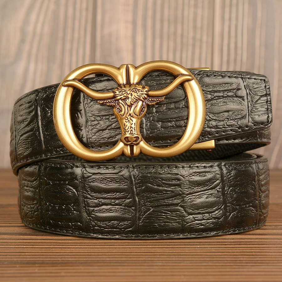Western Leather Belts with O Rings Cow Head Buckle