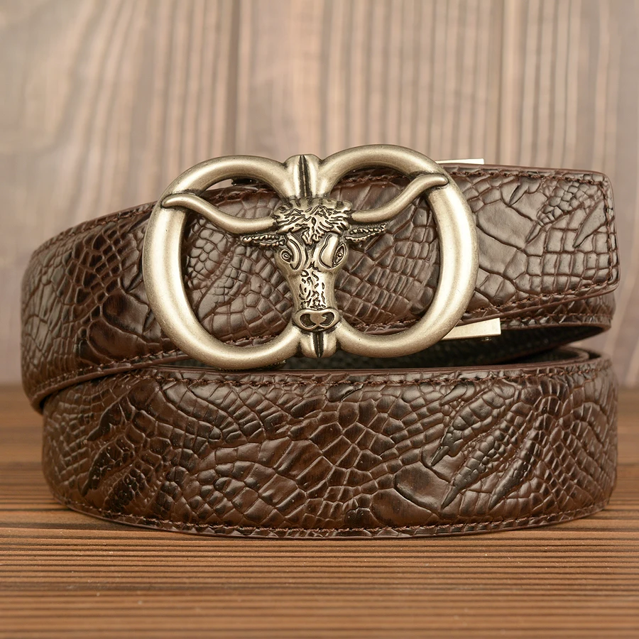 Western Leather Belts with O Rings Cow Head Buckle